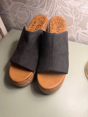 Blowfish Black Slide Cork Wedge Mules